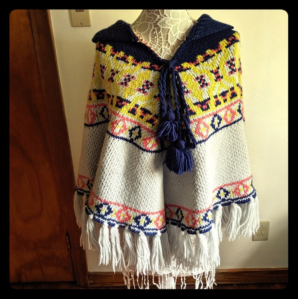 Free People High Life Fair Isle Navy Combo Poncho